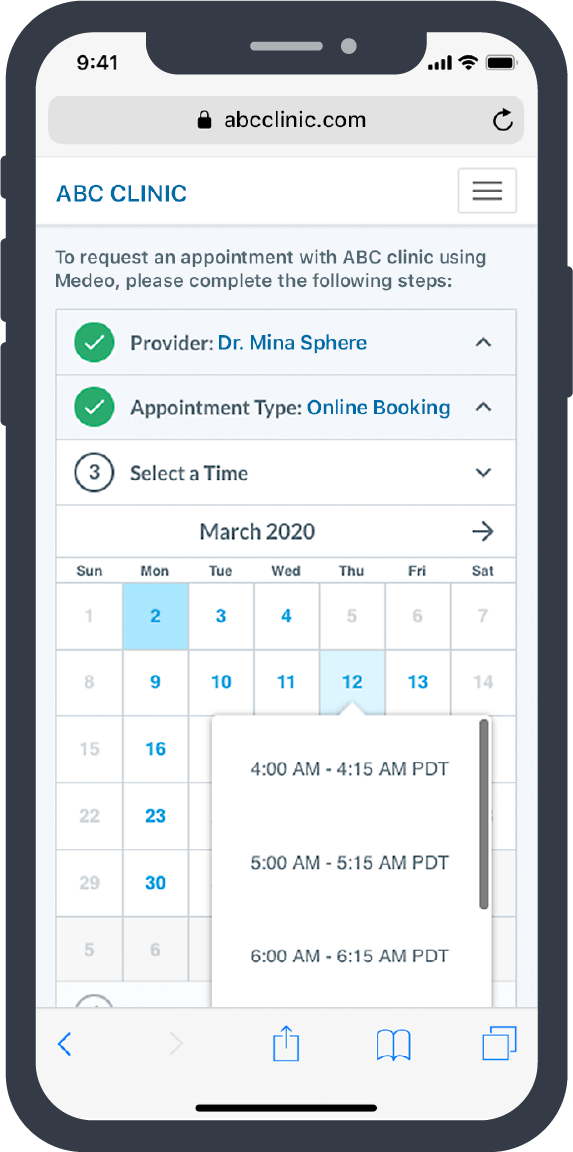 online booking phone screen